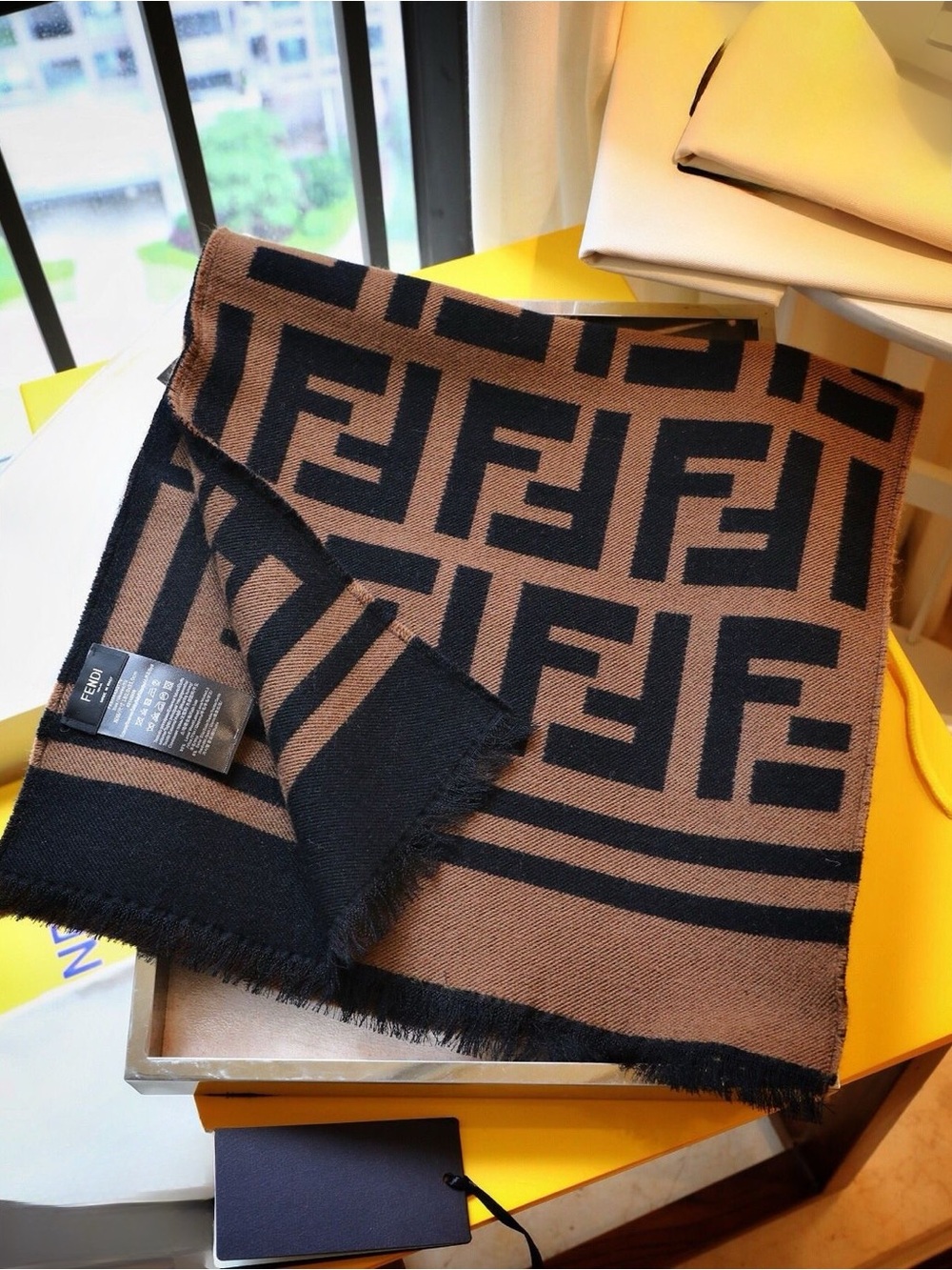 Others Follow Brown & Black Logo Pattern Scarf